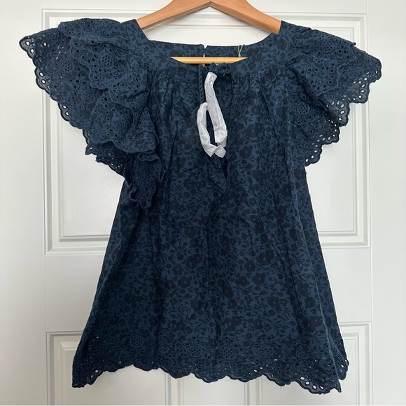 AE77 American Eagle Navy Women’s Peasant Boho Blouse Dress Shirt Small - Picture 1 of 4
